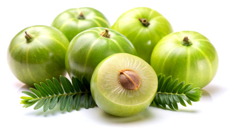 Natural Vitality: Indian Gooseberry (Amla) Isolated on Whiteの写真素材