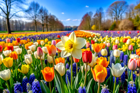 Colorful Tulips and Hyacinths Blooming in Keukenhof Park, Netherlandsの写真素材