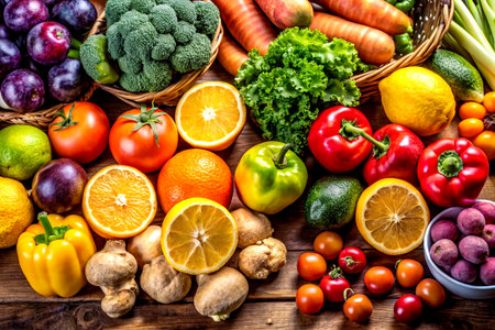 Assortment of Fresh Organic Vegetables and Fruits. Healthy Eating Conceptの写真素材