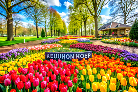 Colorful Tulip Blooms in the Stunning Keukenhof Park, Netherlands.の写真素材