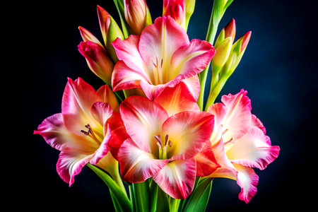 Close-Up of Elegant Pink Gladiolus on Dark Background.の写真素材