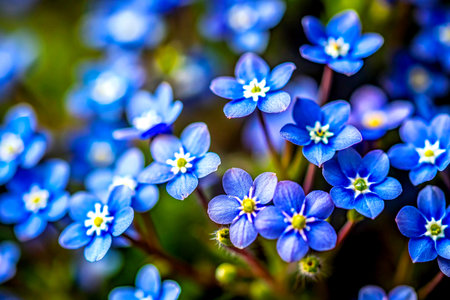 Close Up of Forget Me Not Flowers Blooming in a Vibrant Spring Garden.の写真素材
