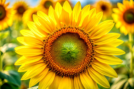 Honey Bee Collecting Nectar on Bright Yellow Flower Close-Upの写真素材