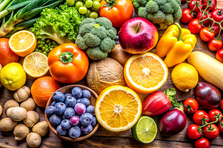 Colorful Variety of Oranges, Lemons, and Plums in Fresh Fruit and Veg Display.の写真素材