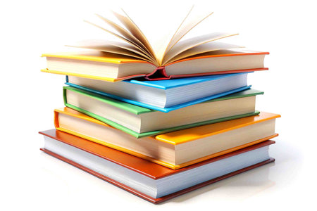 Stack of Colorful 3D Books on Clean White Background Illustration.の写真素材