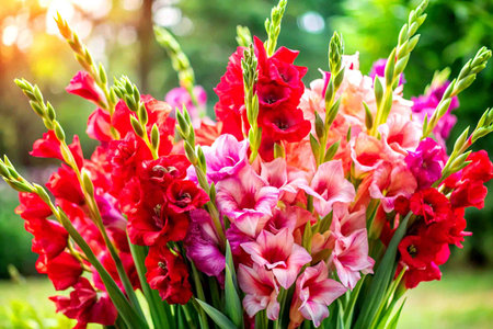 Stunning Bouquet of Red Gladiolus Flowers in Full Bloom.の写真素材