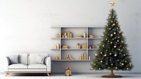 Experience the warmth and festivity of the holiday season with a Christmas tree in a cozy living room.の素材