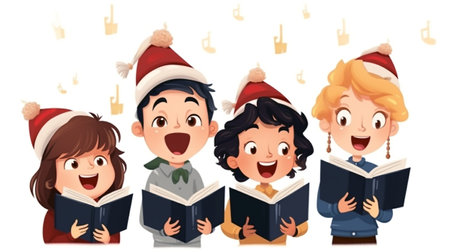 Experience the joy of Christmas with a children's choir singing carols, creating a festive atmosphere.の素材