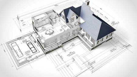 Discover a comprehensive house layout in this architectural blueprint, featuring a detailed floor plan fの素材