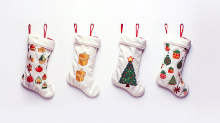 Christmas socks with gifts on a white background. Christmas and New Year conceptの素材