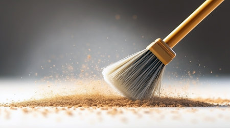 Close-up view of fine bristles on a cleaning broom.の素材