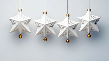 White christmas star decoration on white background. Top view. Flat lay.の素材