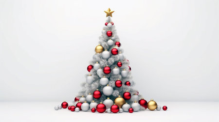 Celebrate a Merry Xmas with this festive Christmas tree, adorned with cheerful ornaments, spreading Xmas cheer and holiday magic.の素材
