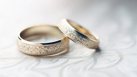 Wedding rings on a white background. Close-up.の素材
