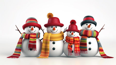 Embrace the winter spirit in a friendly snowman-building competition with colorful scarves.の素材