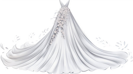 Explore the elegance of a bridal gown with intricate beading and exquisite details. This wedding dress combines timeless design with modern bridal fashion, perfect for your special day.の素材