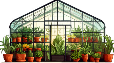 An oasis of plant species diversity in a greenhouse, providing a captivating and green environment.の素材