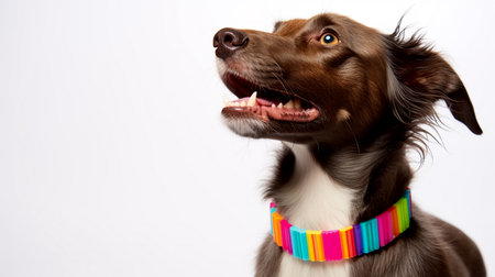 This close-up captures a dog adorned with a vibrant and stylish collar, showcasing your pet's fashionable side.の素材