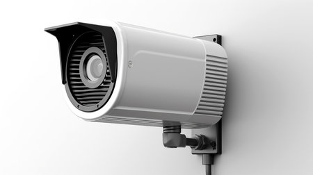 3d rendering of security camera isolated in white background. Computer generated image.の素材