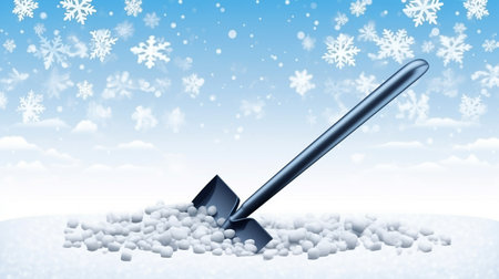 Experience the winter wonderland as a Shovel clears snow in a snowy scene, enhancing the beauty of the snowy landscape.の素材