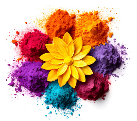 Colorful holi powder with flower, isolated on white background.の素材