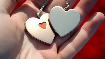 Witness a close-up moment of love and affection as a couple's hands tenderly hold a heart-shaped symbol, expressing their deep connection.の素材