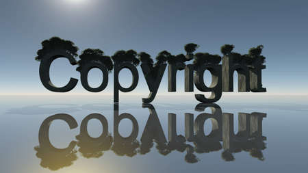 Copyright word with trees and mirror on the groundの写真素材