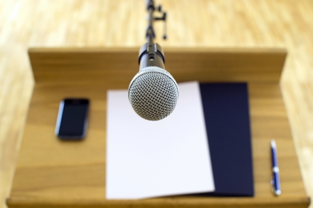 Microphone at the speech podiumの写真素材