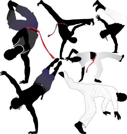 Capoeira fighter or breakdancer silhouettesのイラスト素材