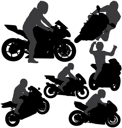 Motorcycle rider silhouettes set. Layered and fully editable のイラスト素材