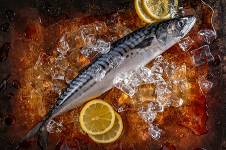 Citrus Delight: Fresh Raw Mackerel Fish with Zesty Lemon in Exquisite 4K Close-Upの写真素材