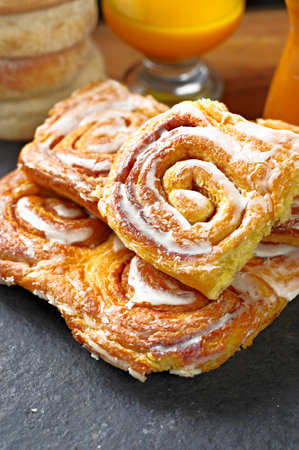 Sweet buns with cinnamon and sugar, selective focus, square imageの写真素材