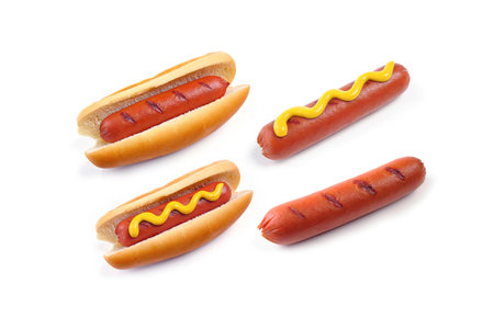 Hot dog with mustard isolated on white background. 3d illustration.の写真素材