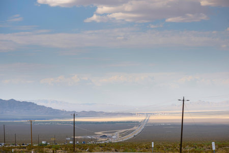 Landscape view of the highway in California with blue sky background.の写真素材