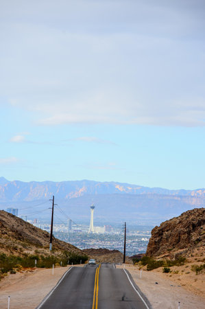 View of the city of Las Vegas, Nevada, USA from the roadの写真素材
