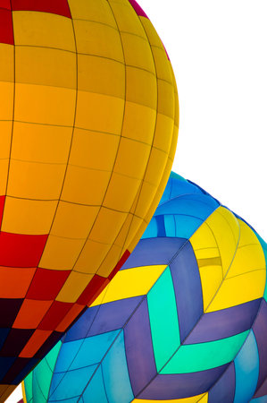 Colorful hot air balloons isolated on white background, close up.の写真素材