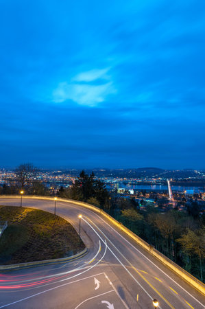 Night view of the city of Zurich, Switzerland. View from the hill.の写真素材