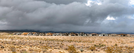 Panorama of a ghost town in the Mojave Desert, Californiaの写真素材
