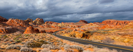 Panoramic view of Valley of Fire State Park, Nevada, USAの写真素材