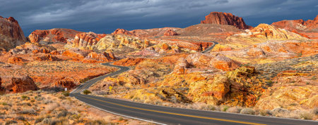 Road in Valley of Fire State Park, Nevada, USA. Panoramaの写真素材