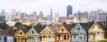 Panoramic view of San Francisco, California, USA. San Francisco is the most populous city in the United Statesの写真素材