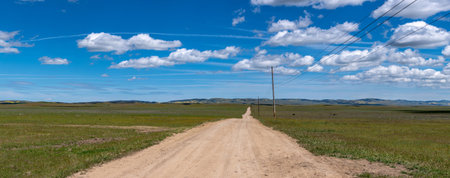 Road in the steppe of Mongolia. Summer landscape. Panoramaの写真素材