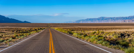 Panoramic view of an empty road in California, USA.の写真素材