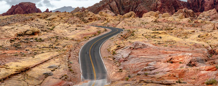 Winding road in Valley of Fire State Park, Nevada, USAの写真素材
