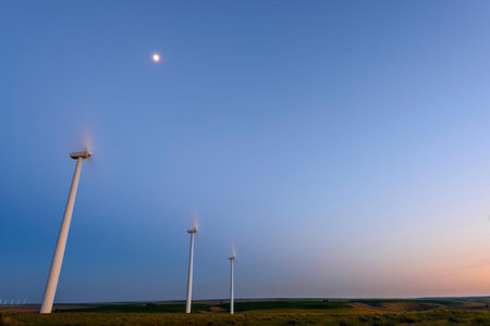 Windmills for electric power production, Zaragoza Province, Aragon, Spain.の写真素材