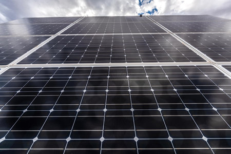 photovoltaic panels for renewable electric production - concept of sustainable resourcesの写真素材