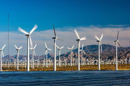Wind turbines in a wind farm in California, United States of America