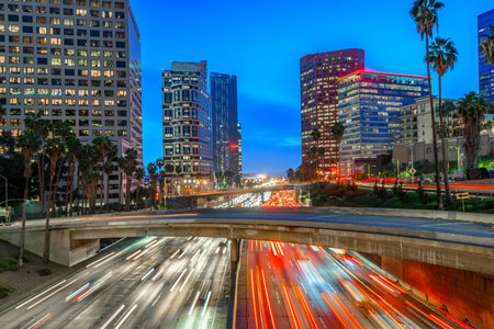Los Angeles, California, USA downtown cityscape at dusk. Long exposure.の写真素材