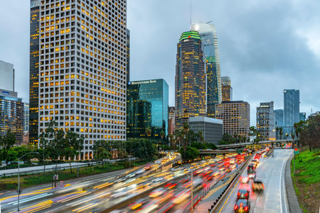 Los Angeles, California, USA downtown cityscape at dusk. Long exposure.