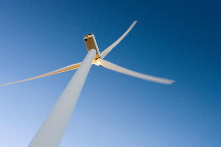 Wind turbine for electric power production, Zaragoza province, Aragon, Spain.